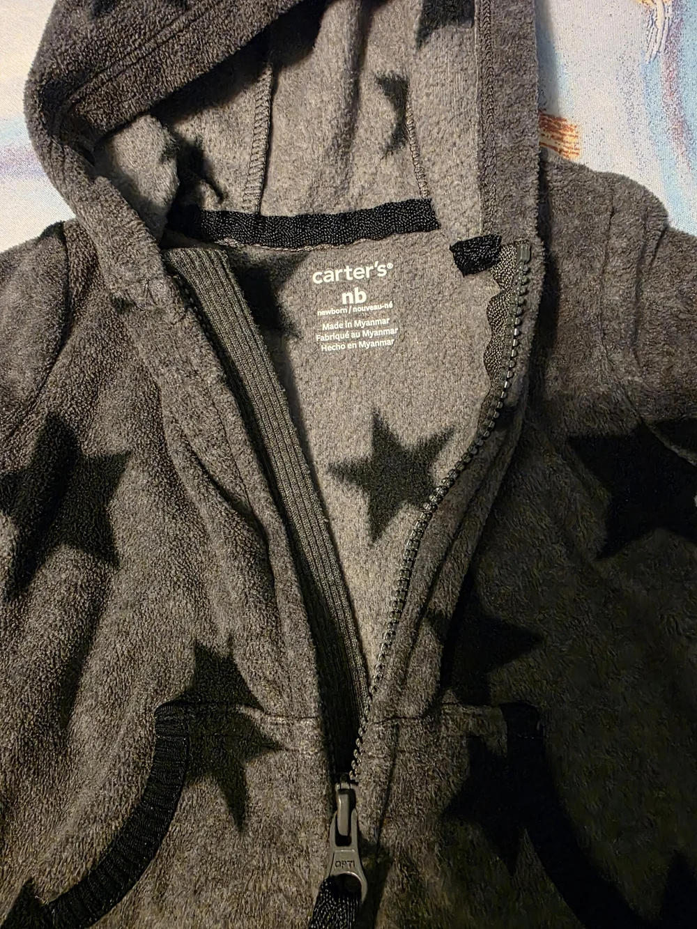 Carter's Gray Hooded Footie with Black Star Print